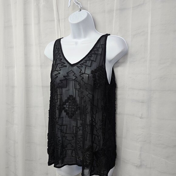 Vintage True Religion Tank Black Silk Beaded Sheer Goth Whimsigoth Fairy XS - Picture 5 of 11